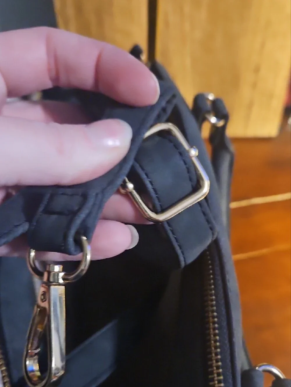 Women's Black Structured Satchel with Gold Zipper Accents